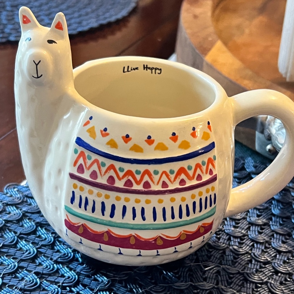 NATURAL LIFE White Llama Ceramic Mug with Multicolor Accents